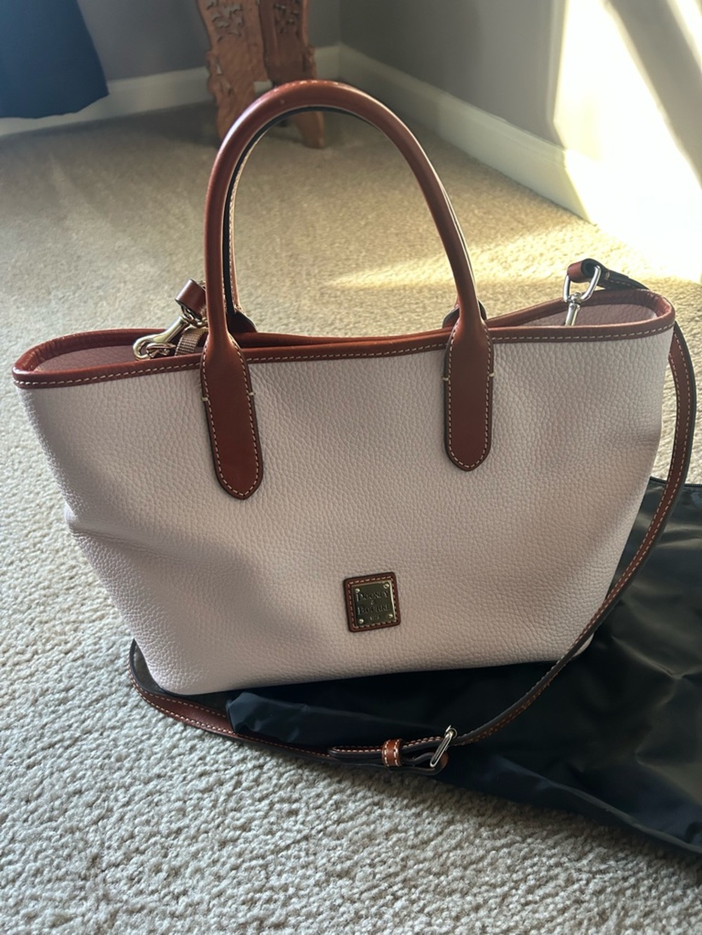 Dooney & Bourke Pink Leather Tote with Brown Trim